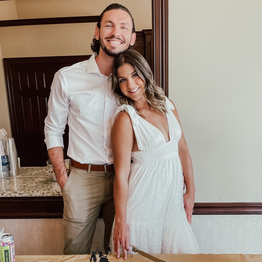 White tiered, shoulder tie midi dress